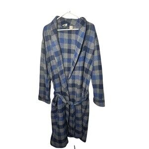 L.L.Bean Scotch Plaid Flannel Robe Men's Large Blue Cotton Sleepwear